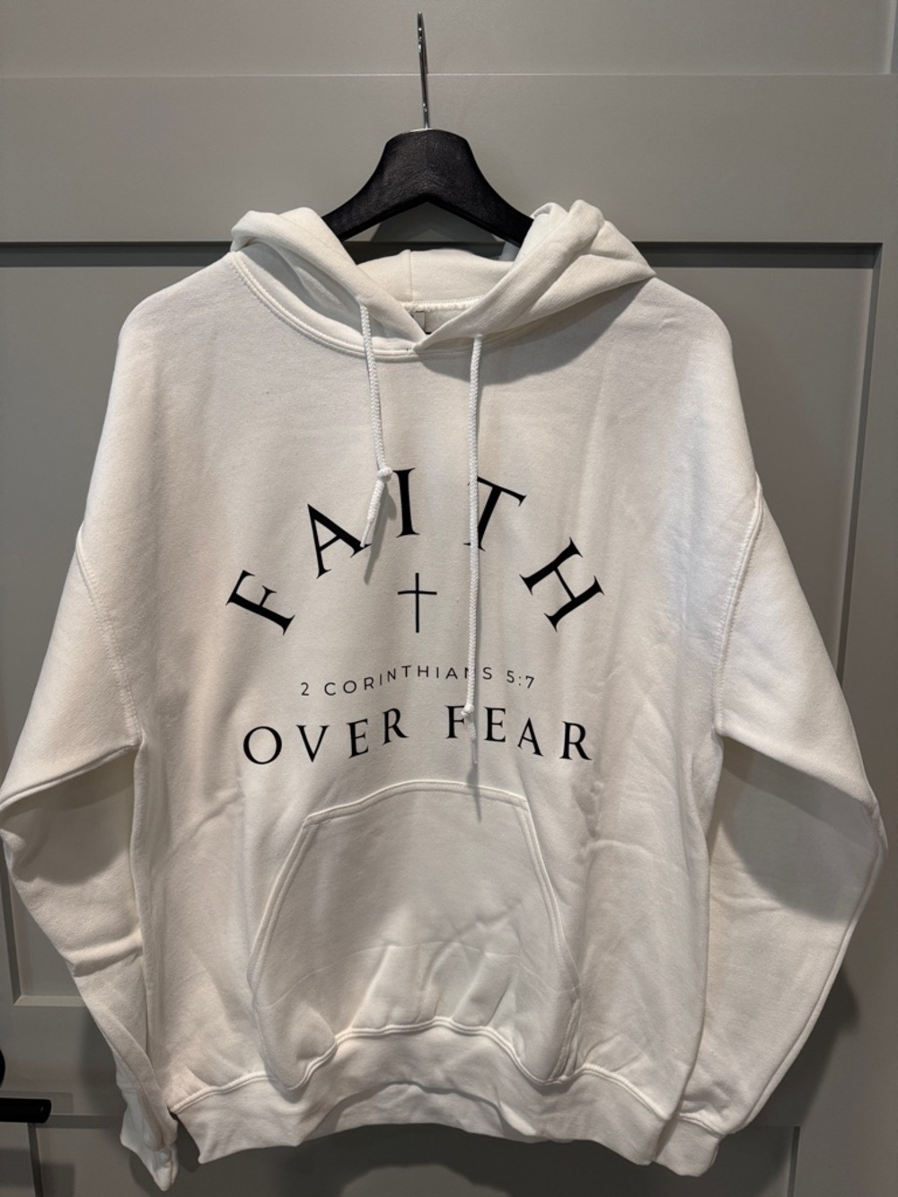 Gildan White Hoodie with Black Faith Over Fear Graphic